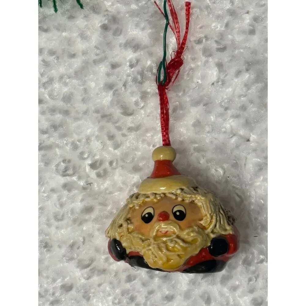 15 Santa Christmas Ornaments Crochet Macrame Bells, Clips, Vintage Handmade